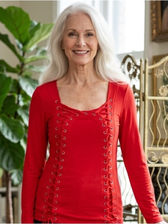 VENUS Tops - Venus Stylish Red Lace-Up Women's Top